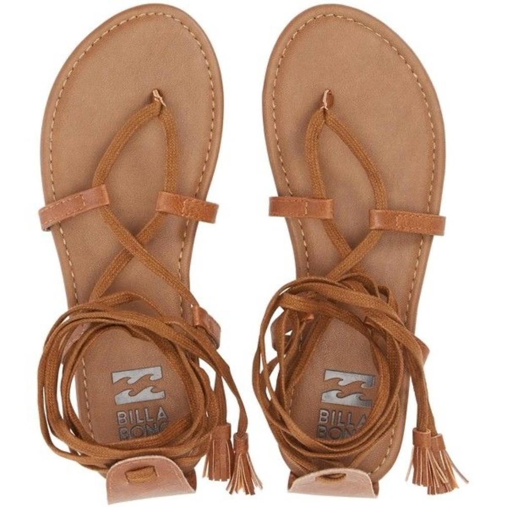 Tan billabong ankle strap sandals
